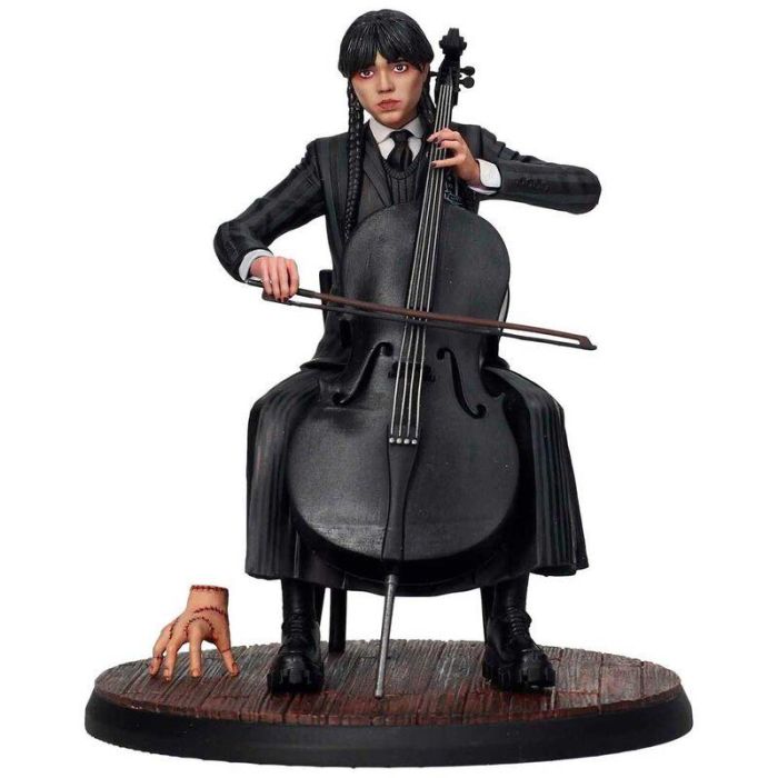 Sd Toys Figura Coleccionable Wednesday Addams con Violonchelo 15 cm de la Serie Netflix Wednesday Incluye Thing Licencia Oficial