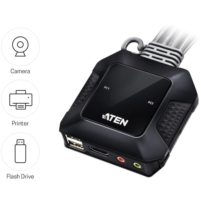 Aten CS22H 2 Puertos USB 4K HDMI Cable KVM Switch con Selector de Puerto Remoto 6