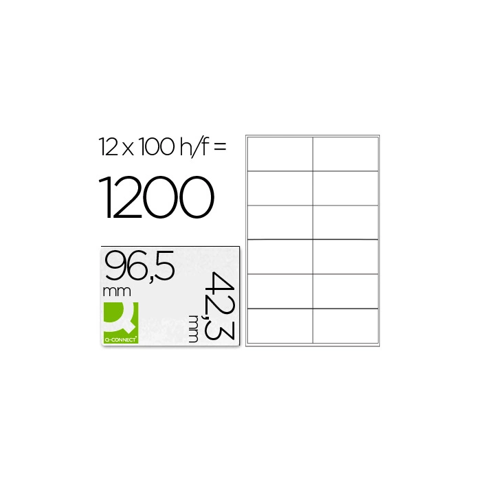 Q-connect Etiqueta Adhesiva KF10652 96.5x42.3 mm para Fotocopiadora Laser Ink-jet, Caja 100 Hojas DIN A4 0 Q-connect Etiqueta Adhesiva KF10652 96.5x42.3 mm para Fotocopiadora Laser Ink-jet, Caja 100 Hojas DIN A4 0