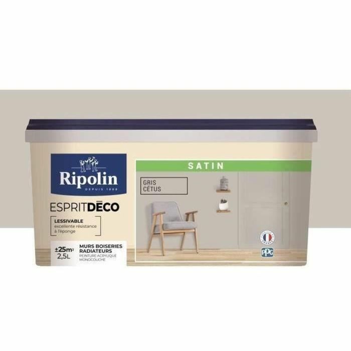 Ripolin AUC3174269076896 Pintura satinada de ultra cobertura para cocina, dormitorio, salón, recibidor, entrada, pasillo - Cetus Grey