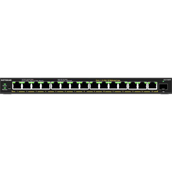 NETGEAR GS316EPP-100PES Switch Plus Gestionado 16 puertos Gigabit Ethernet PoE+ 231W con 1 SFP
