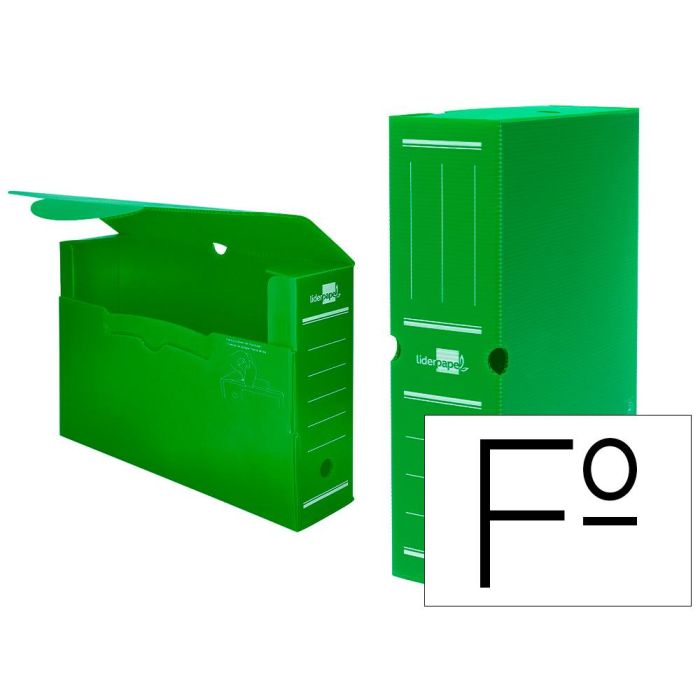 Caja Archivo Definitivo Plastico Liderpapel Lomo 100 mm Verde 360x100x260 mm 5 unidades