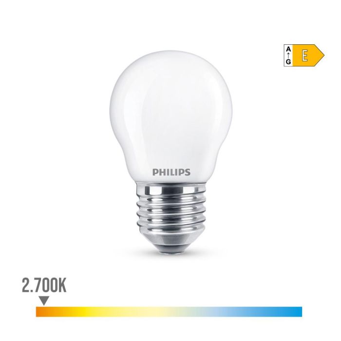 Bombilla esferica led e27 6,5w 806lm 2700k luz calida ø4,5x7,8cm philips