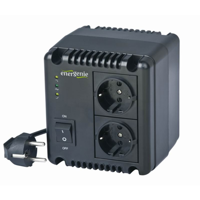 GEMBIRD EG-AVR-1001 Regulador de Voltaje con 2 Salidas AC, Negro | Rango de Entrada 140-270V
