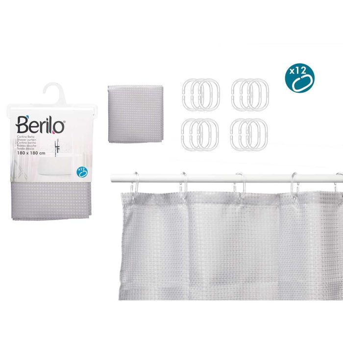 Berilo Cortina de Baño Poliéster Gris con Puntos 180x180 cm (Set de 12)