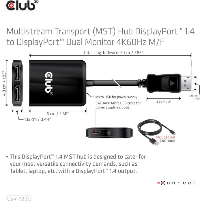 Club3D Multi Streaming Transport Hub 1xDP->DP/HDMI 4K60Hz retail 7