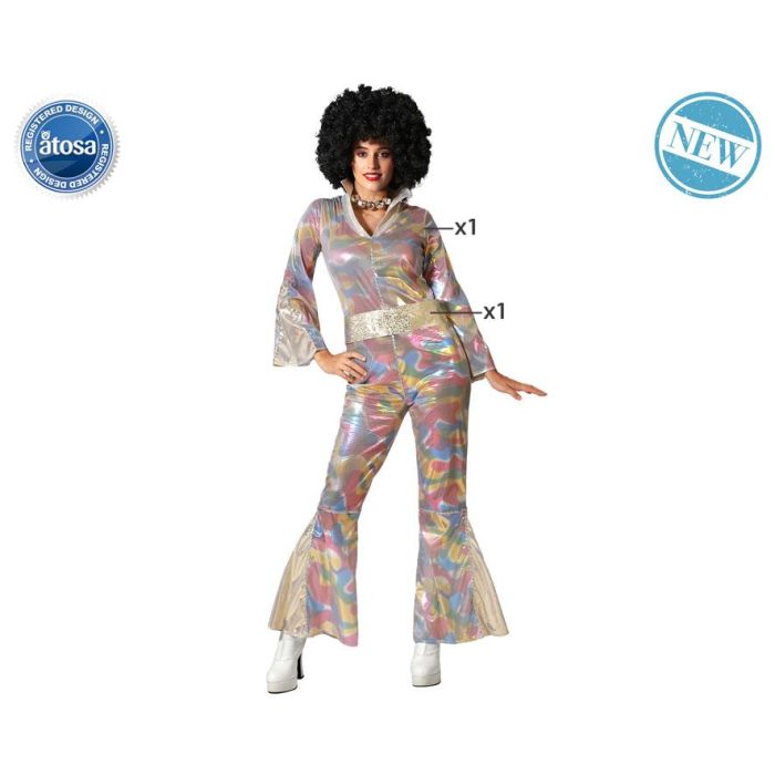 Disfraz Disco Mujer Adulto Años 70 Multicolor con Cinturón y Mono Talla M-L