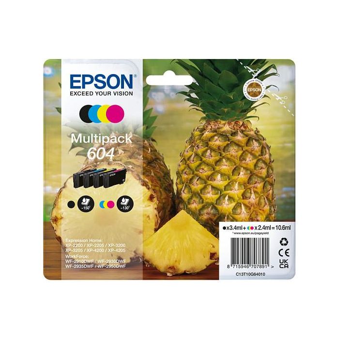 EPSON Cartucho 4 colores Multipack 604 XP-2200, WF-2910DWF Piña EPSON Cartucho 4 colores Multipack 604 XP-2200, WF-2910DWF Piña