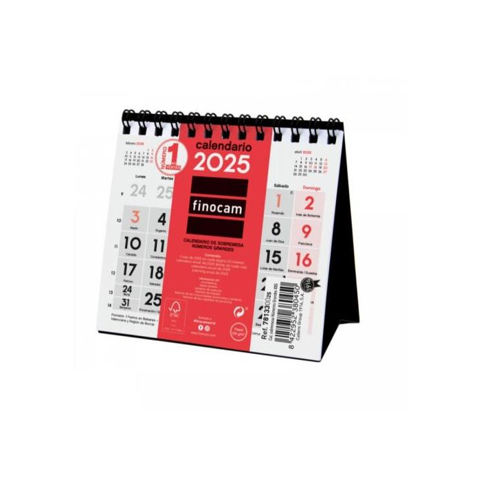 Finocam Calendario De Sobremesa Números Grandes XXS-110x100 mm Neutro 2025 1