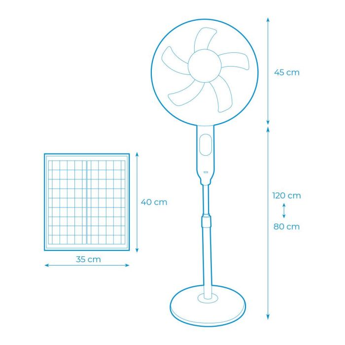 Edm Ventilador de pie solar 25W, aspas Ø40 cm, 3 velocidades, altura regulable, panel solar, blanco 3