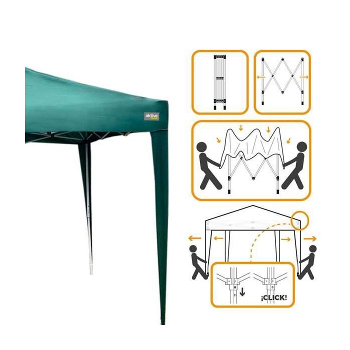 Cenador plegable verde con chimenea max-air 300x300x250 cm