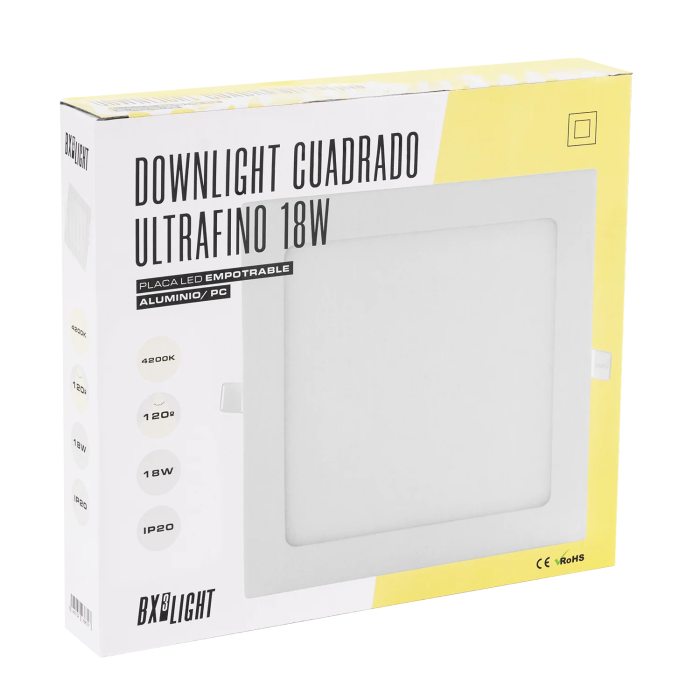 BX3 LIGHT Placa LED Cuadrada Empotrable 18W 1350Lm 3000K Blanco Cálido 40.000h [BX3-GP-LZ-6-WW]