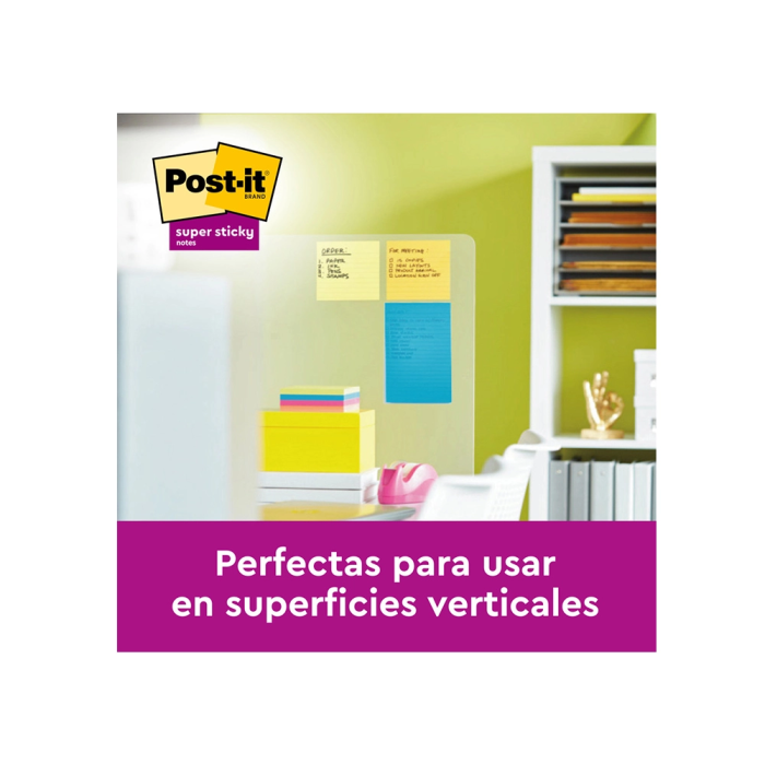 Post-it Bloc de Notas Adhesivas Super Sticky 152x101 mm, 45 Hojas, Colores Neón, Pack de 4 Unidades 4