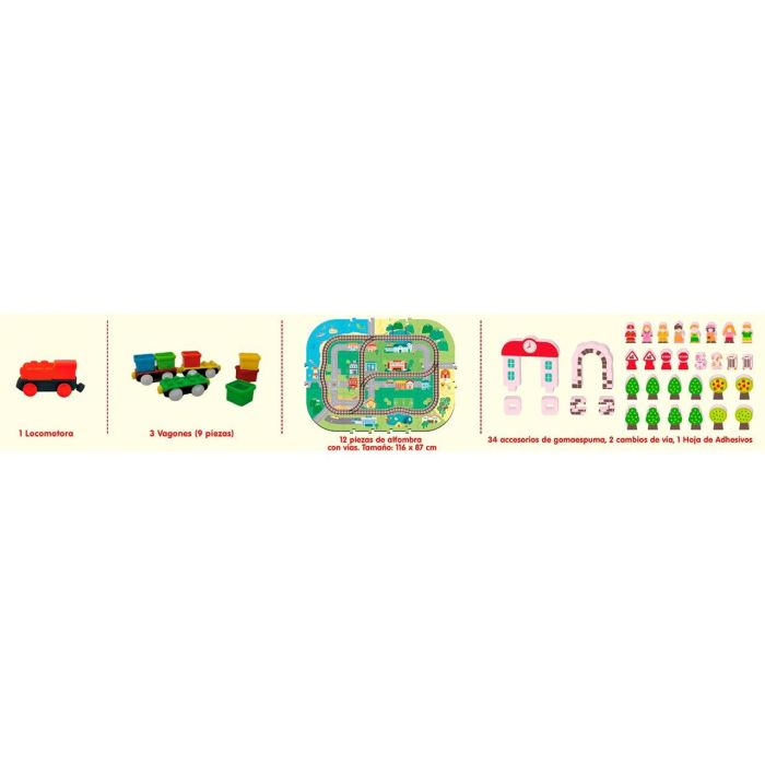Cefa Alfombra de foam Tren City Adventures con circuito, tren a batería, accesorios y 59 piezas para +3 años 3
