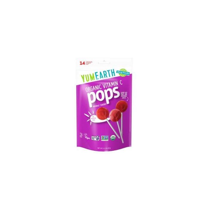 YUM EARTH Piruletas Orgánicas con Vitamina C Sabor Frutas Variadas - Sin Gluten, Veganas, Kosher - 14 Unidades