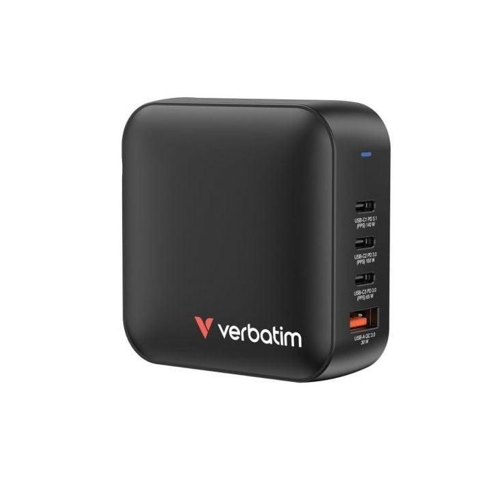 Verbatim 32216 Cargador de Pared GaN 165W Universal para Viaje con 3 USB-C y 1 USB-A, Carga Rápida Múltiple y Compacto 0 Verbatim 32216 Cargador de Pared GaN 165W Universal para Viaje con 3 USB-C y 1 USB-A, Carga Rápida Múltiple y Compacto 0