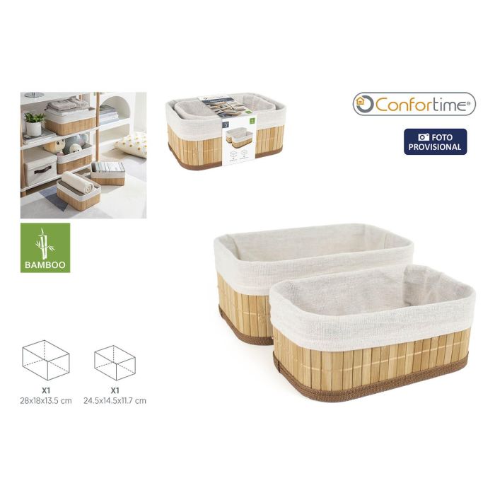 Confortime Set de 2 Cestas de Ordenación de Bambú Natural – Grande 28x18x13.5 cm y Pequeña 24 cm (12 Unidades)