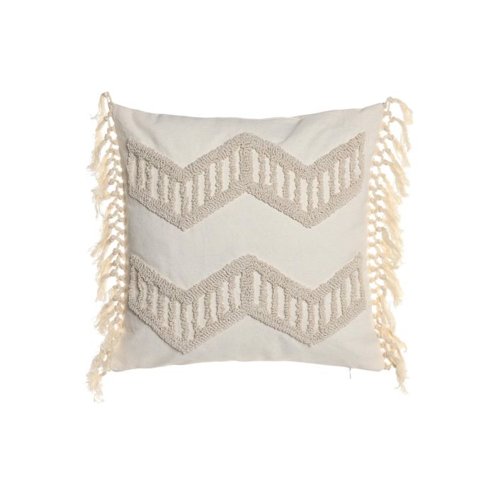 DKD Home Decor Cojín Urban de Poliéster Crudo 45 x 45 cm (Pack de 2) con Cremallera y Aplicaciones