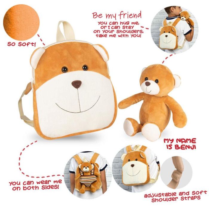 Mochila reversible + peluche Oso Benji 25cm 3