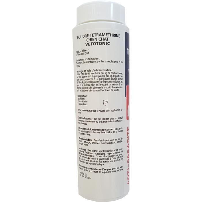 Vetocanis AGBTBIO000001 Polvo Antipulgas y Garrapatas de Tetrametrina para Perros y Gatos 1