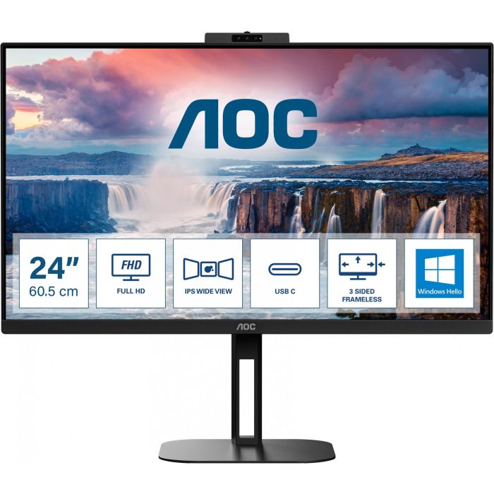 AOC 24V5CW/BK Monitor Profesional 23.8" Full HD IPS 75Hz 1ms Webcam Windows Hello USB-C Ergónomico 0 AOC 24V5CW/BK Monitor Profesional 23.8" Full HD IPS 75Hz 1ms Webcam Windows Hello USB-C Ergónomico 0