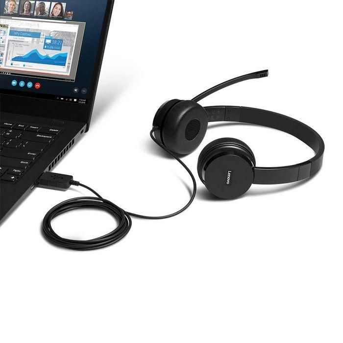 Lenovo Auriculares 4XD0X88524 Negro, Diadema Supraaural USB para Oficina, Micrófono Boom, 137g