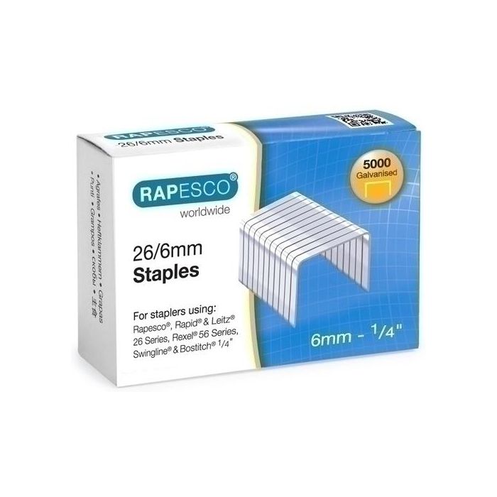 Grapas Rapesco Standard 26/6 Mm. Galvanizadas Caja De 5000