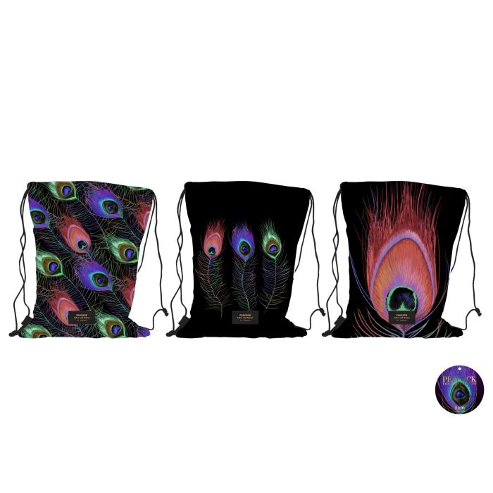 DKD Home Decor Mochila Glam Impermeable Colección Peacock Multicolor Negro Nylon Poliester 36x28x1 cm (12 Unidades)