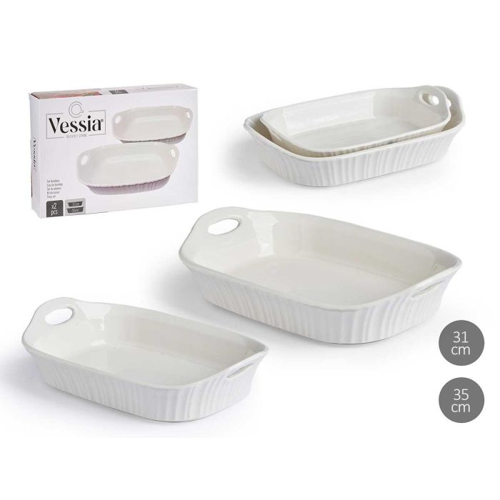 Vessia Set de 2 Bandejas Rectangulares con Asas Abiertas, Porcelana Blanca, 24x35x8.5 cm y 30.5x20x7.5 cm, Apto Lavavajillas, Horno y Microondas (6 Unidades) Vessia Set de 2 Bandejas Rectangulares con Asas Abiertas, Porcelana Blanca, 24x35x8.5 cm y 30.5x20x7.5 cm, Apto Lavavajillas, Horno y Microondas (6 Unidades)