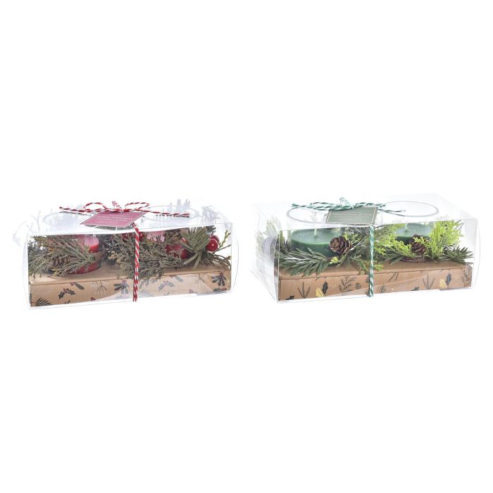 DKD Home Decor Vela de Navidad Tradicional Cera y Cristal Verde Rojo 5.5x6x5.5 cm Set de 2 (120gr)