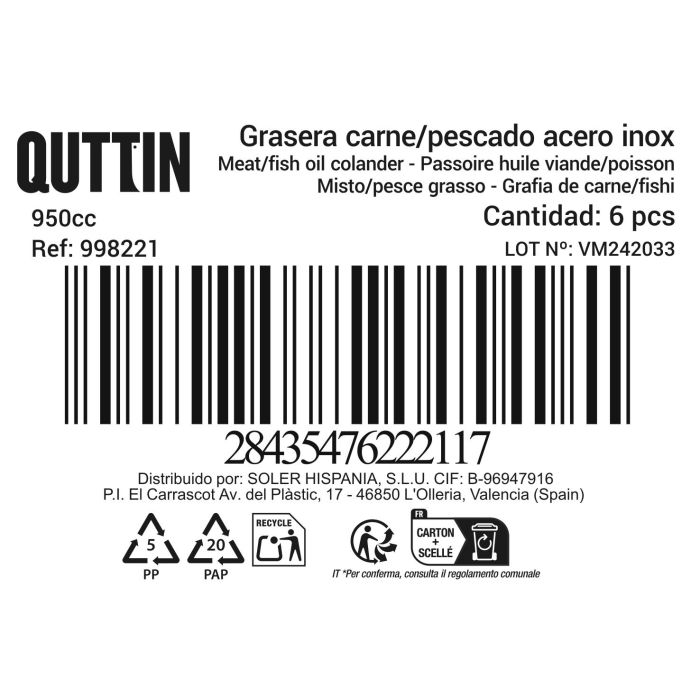 Grasera para Carne/Pescado 950 cc inox Privilege (6 Unidades) 7 Grasera para Carne/Pescado 950 cc inox Privilege (6 Unidades) 7