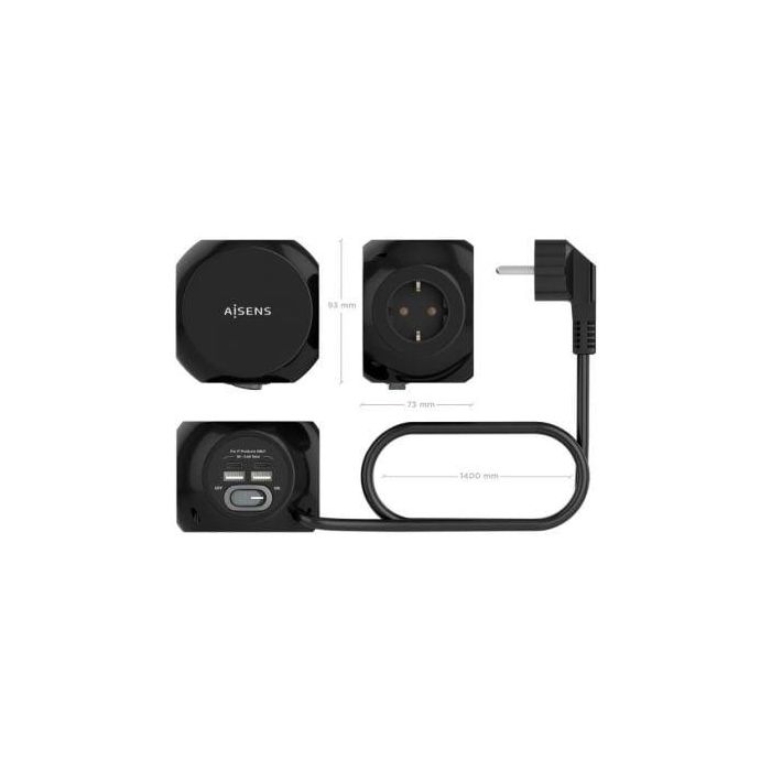Regleta con Interruptor Aisens ASPS-2A2C05-BK/ 3 Tomas de Corriente/ 2 USB Tipo-C/ 2 USB/ Cable 1.4m/ Negro 2 Regleta con Interruptor Aisens ASPS-2A2C05-BK/ 3 Tomas de Corriente/ 2 USB Tipo-C/ 2 USB/ Cable 1.4m/ Negro 2