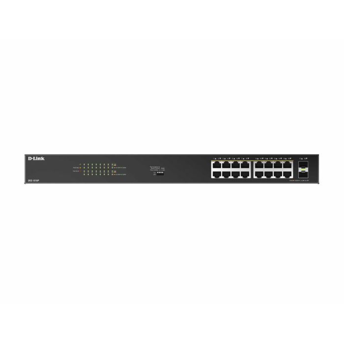 D-Link DGS-1018P/E Switch Gestionable Gigabit PoE+ de 18 Puertos (16 PoE + 2 SFP), 240W PoE Budget, Ideal para Redes Empresariales y Domóticas Avanzadas