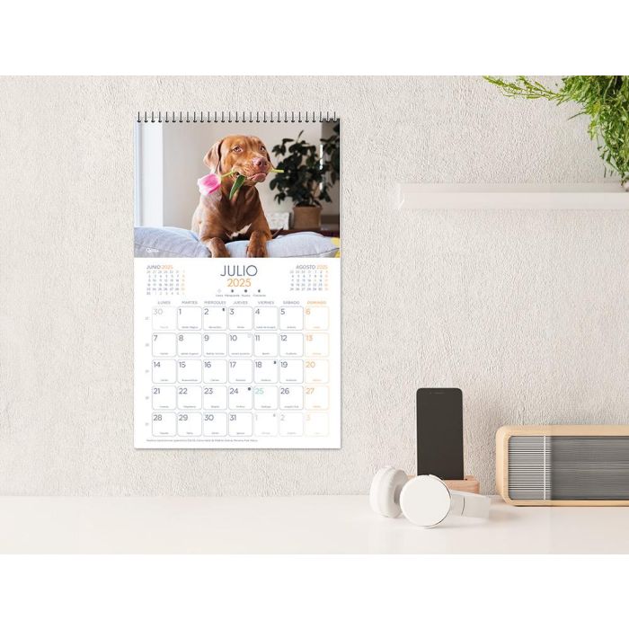 Calendario Espiral Pared Liderpapel Imagenes Perros 2025 Para Escribir 25x40 cm Papel 157 gr 4