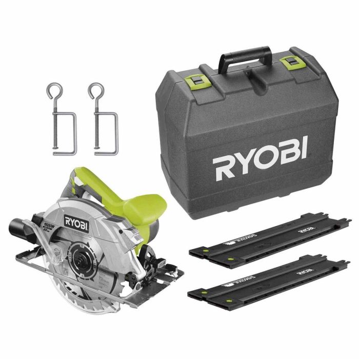 Ryobi RYO4892210154262 Sierra Circular 1600W - Disco 190x16mm - Profundidad 66mm 90° - Láser, con 1 Hoja 24 Dientes + Riel Guía 1