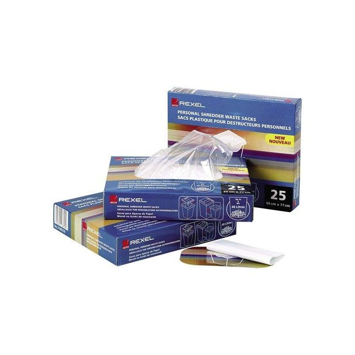 Rexel Bolsa de residuos reciclable para destructora AS3000, capacidad 175 litros, caja de 100 unidades