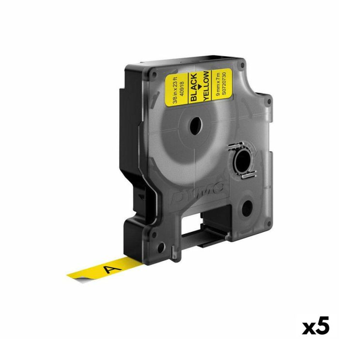 Cinta Laminada para Rotuladoras Dymo D1 40918 9 mm LabelManager™ Negro Amarillo (5 Unidades)