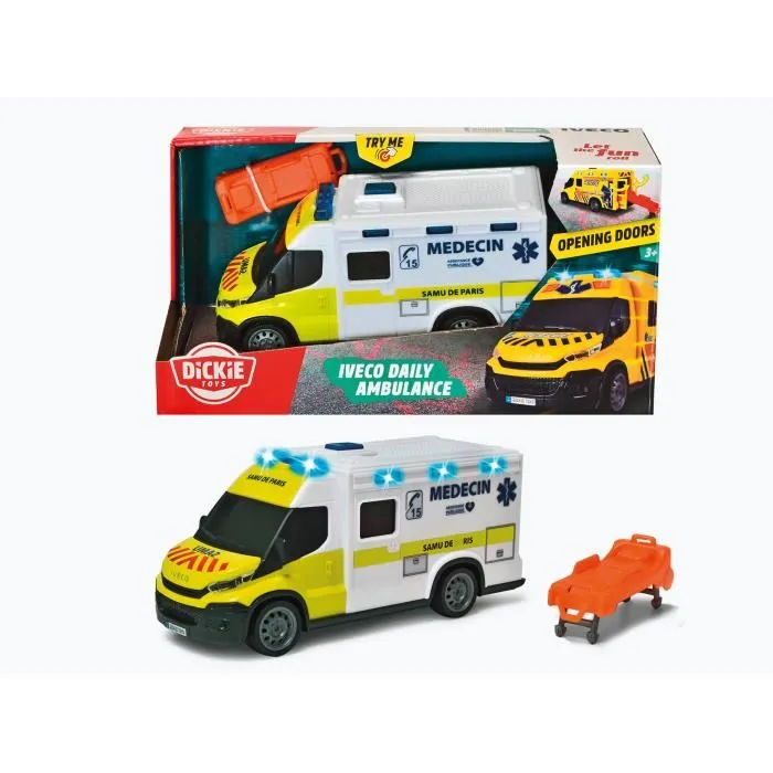 Dickie Toys IVECO Daily Ambulancia Samu Rueda libre Efectos de luz y sonido SMOB203713014002 2