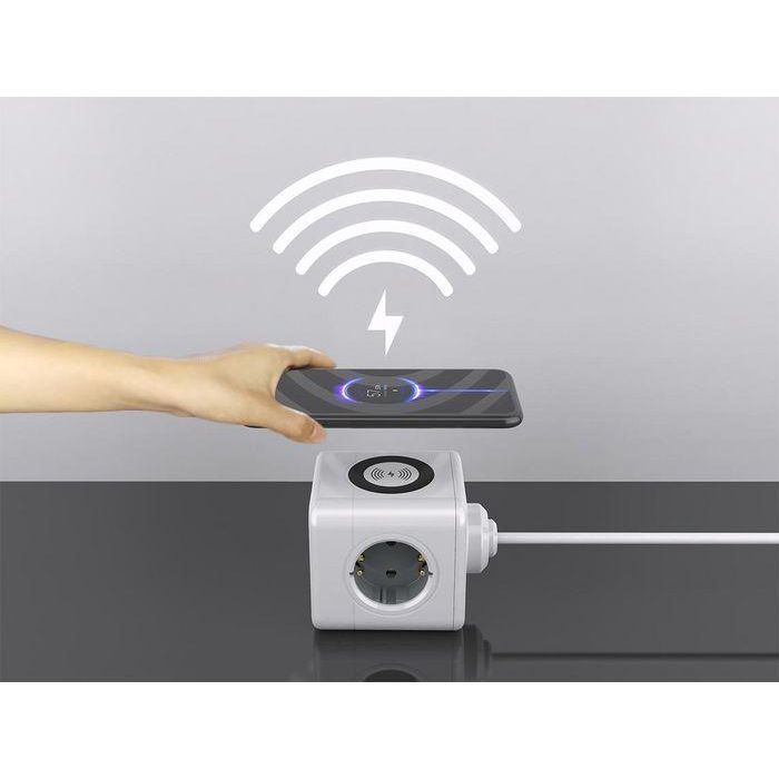 MicroConnect Power Cube with Wireless Charging, 3 Schuko outlets, 2 USB A ports, 1 USB-C port 1,5m cable White 3 MicroConnect Power Cube with Wireless Charging, 3 Schuko outlets, 2 USB A ports, 1 USB-C port 1,5m cable White 3