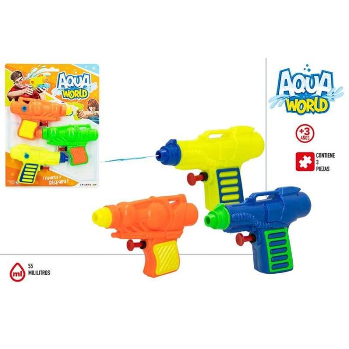 Color Baby Pistola de Agua Aqua World para Niños, Pack de 3 Modelos Surtidos, 19x3x25.5 cm, Juguete Acuático +3 años 1