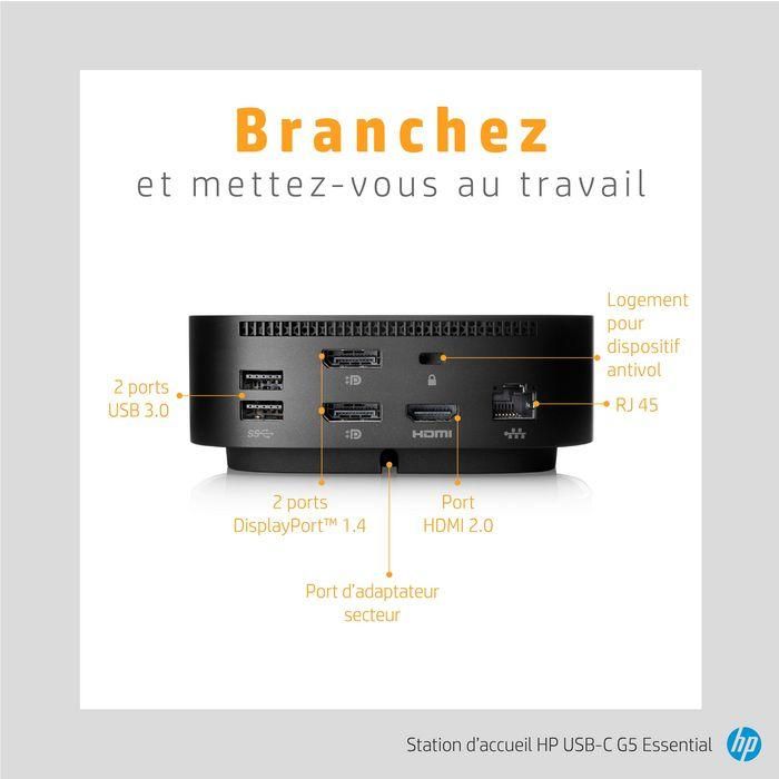 HP G5 USB-C Essential Dock - Estación de Acoplamiento Compacta para Portátiles - Soporte Triple Pantalla, Ethernet, Carga 12 HP G5 USB-C Essential Dock - Estación de Acoplamiento Compacta para Portátiles - Soporte Triple Pantalla, Ethernet, Carga 12