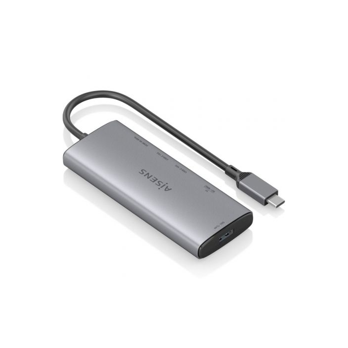 Aisens ASUC-6P029-GR Docking USB Tipo-C 6 en 1 con HDMI 4K, 1xUSB-A 10G, 2xUSB-C 10G, Lector SD/Micro SD, Gris