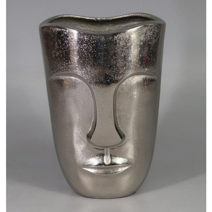 DKD Home Decor Jarron Moderno de Aluminio Plateado con Diseño de Cara 14x26x18 cm - Pack de 2 Unidades