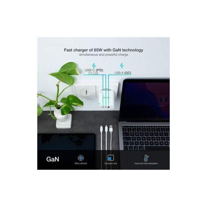 TOOQ CARGADOR DE PARED GaN 2USB-C/PD + USB-A/QC 65W 4 TOOQ CARGADOR DE PARED GaN 2USB-C/PD + USB-A/QC 65W 4