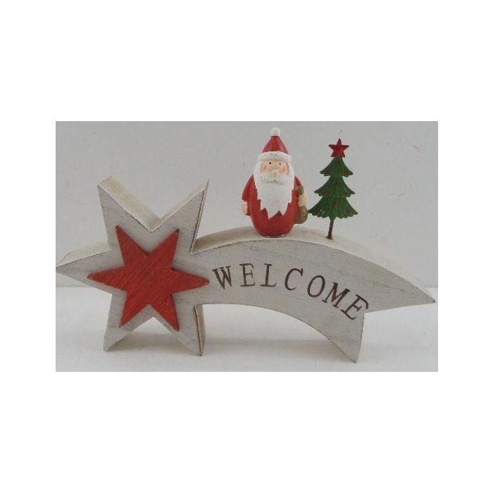 DKD Home Decor Decoración Navideña Tradicional de Madera Estrella Fugaz Blanco y Rojo 26x16x3 cm