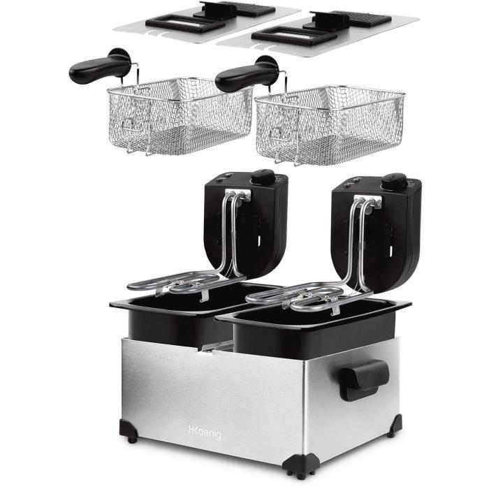 HKoeNIG DFX600 - Freidora doble sartén 2x3L - 3600W - 2 termostatos independientes - Cestas extraíbles - Filtros antiolor - Acero 3 HKoeNIG DFX600 - Freidora doble sartén 2x3L - 3600W - 2 termostatos independientes - Cestas extraíbles - Filtros antiolor - Acero 3