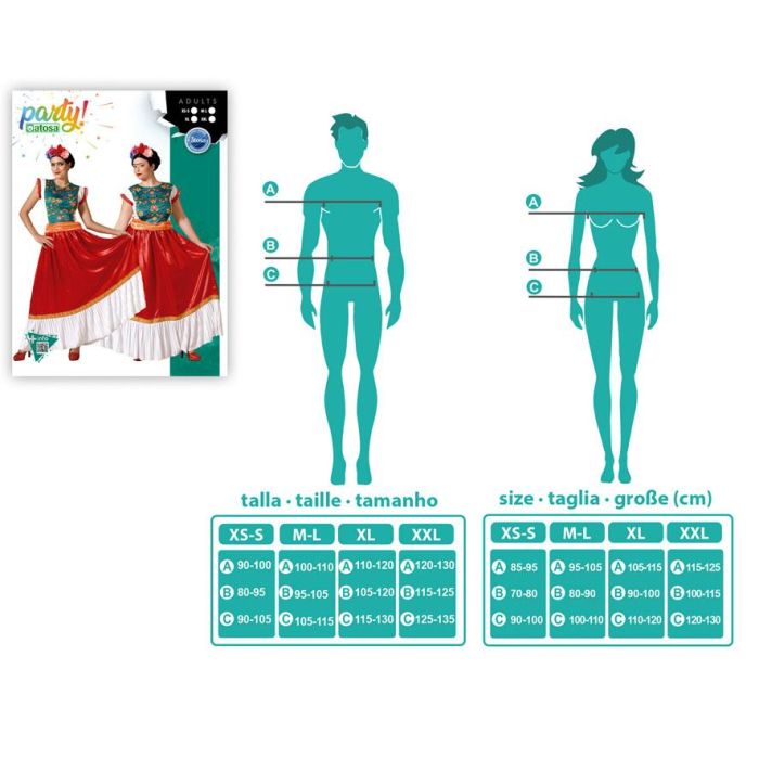 Disfraz Mexicano Tradicional Adulto Vestido Rojo Mujer Talla XL con Cinturón - Incluye Vestido y Cinturón