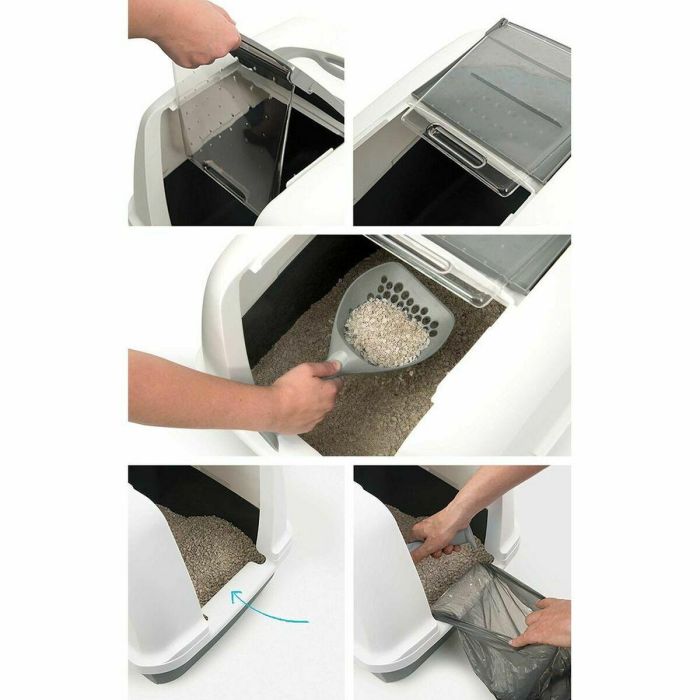 Catit Caja de Arena Cubierta para Gato, Tapa Grande Elevable, Color Gris, con Privacidad y Retención de Arena, Fácil Limpieza, 40x55x45 cm 1
