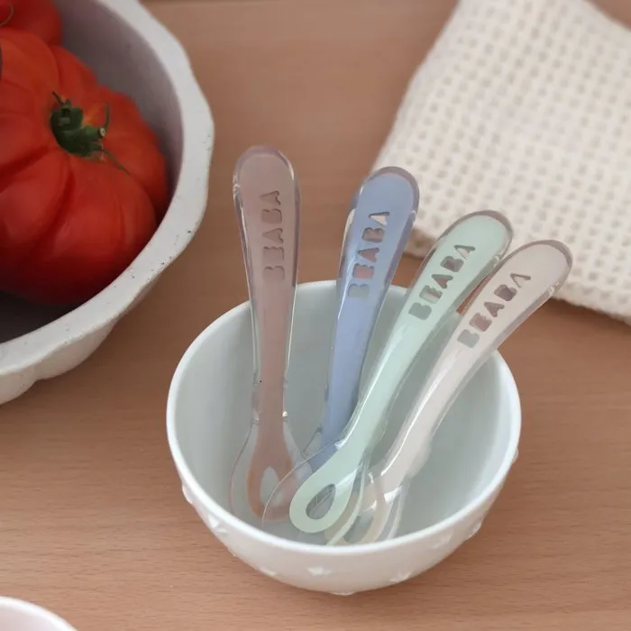 Beaba Juego de 4 Cucharas de Silicona para Segunda Edad Gris Terciopelo/Verde Salvia BEA3384349135553