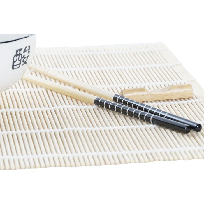 DKD Home Decor Set 16 Piezas Bambú Gres Blanco Negro Sushi Oriental 14.5 x 14.5 x 31 cm 3